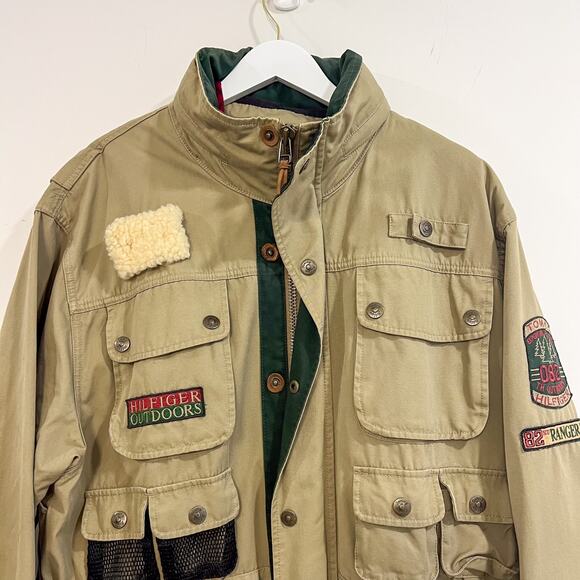Vintage 90s Tommy Hilfiger Mens Size M Outdoor Hunting Parka Layer Jacket Khaki - Picture 2 of 16